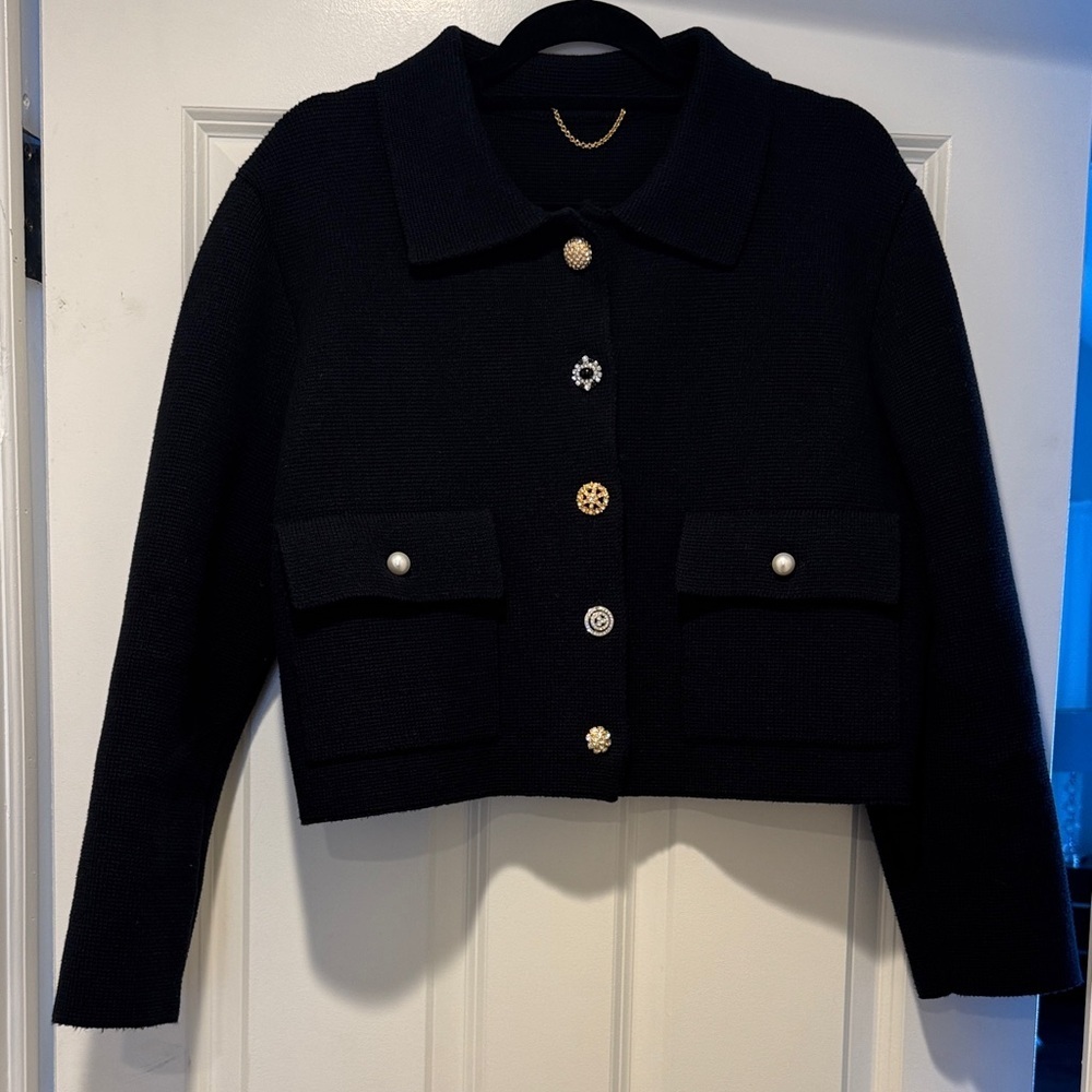 Adam Lippes Knit Cardigan Black Jacket With Buttons - Picture 3 of 7